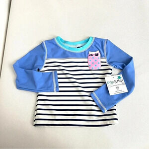 Rashguard Swimsuit Top Size 2 Toddler Boys Long Sleeve Blue Stripes